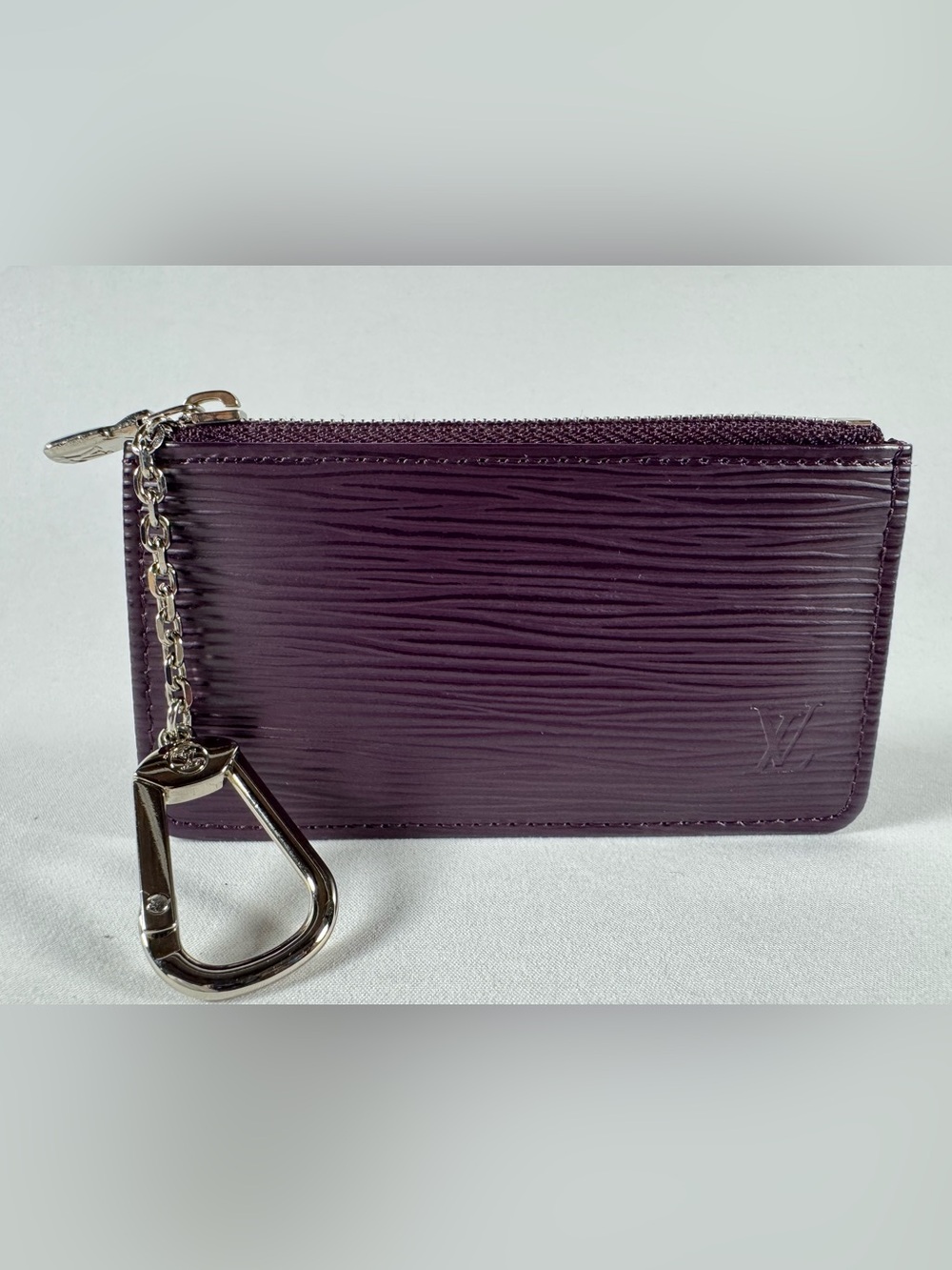 Louis Vuitton Pochette Cles: Purple Epi Leather Key Pouch with Silver Hardware